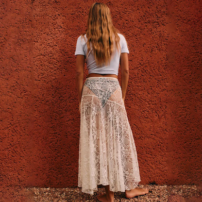 Women's Lace Maxi Skirt - Sheer See-Through Cover Up Skirt