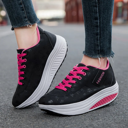 Women's Casual Breathable Comfort Wedge Heel Walking Sneakers with Thick Sole