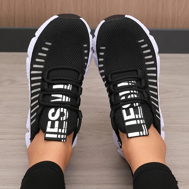 Regenerate Delete Women's Breathable Knitted Mesh Sneakers - Lightweight Lace up Shoes
