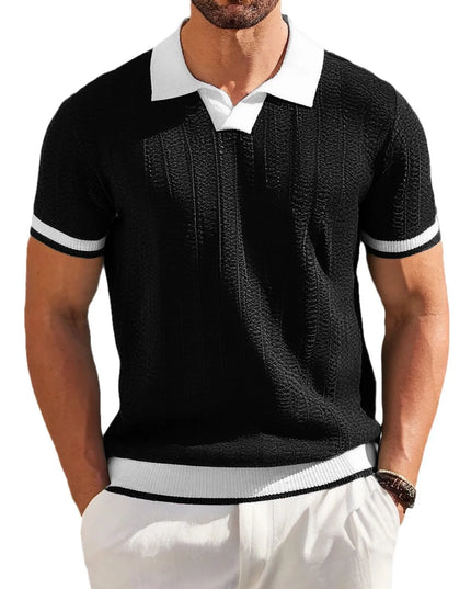 Men's Knitted Polo T-Shirt with Casual Turn-Down Collar