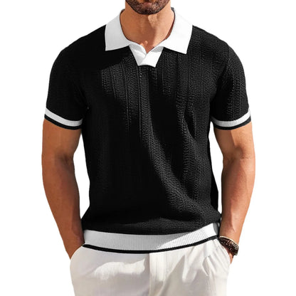 Men's Knitted Polo T-Shirt with Casual Turn-Down Collar