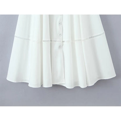 Elegant White Cotton Sling Dress for Women with Lace-Up Bandage Back