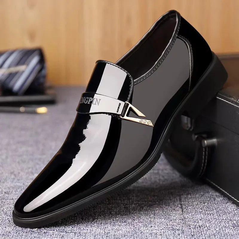 Men's Faux Leather Lacquer Shoes – Pointed Toe Dress Shoes 