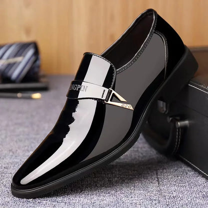 Men's Faux Leather Lacquer Shoes – Pointed Toe Dress Shoes 