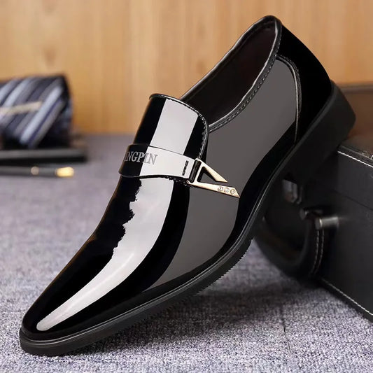 Men's Faux Leather Lacquer Shoes – Pointed Toe Dress Shoes 