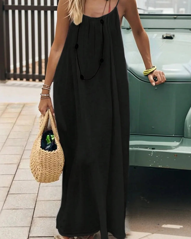 Women's Loose Fit Long Casual Dress with Strap Detailing