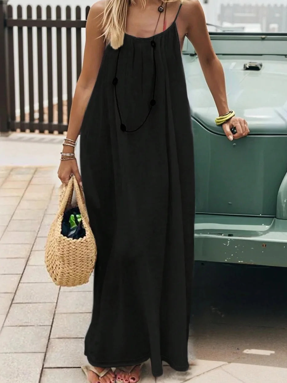 Women's Loose Fit Long Casual Dress with Strap Detailing