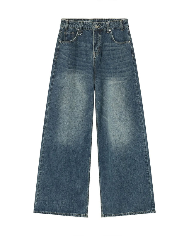 EFB Men's Gradient Washed Straight Leg Denim Pants with Metal Ring Design