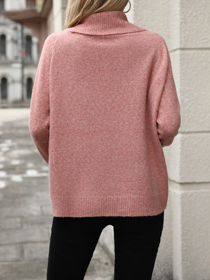 Women's Off-Shoulder Long Sleeve Turtleneck Knit Sweater