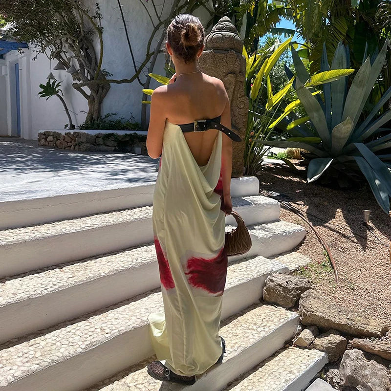 Women's Floral Off-Shoulder Strapless Backless Maxi Dress – Loose Fit