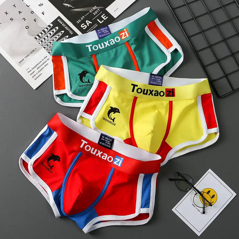 Men's Cotton Boxer Briefs - 3 Pack Underwear with Dolphin Print