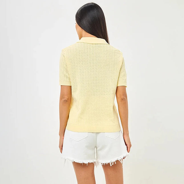 Women's Knitted Polo T-Shirt – Casual Loose Fit with Lapel, Comfortable Women's Knit Top