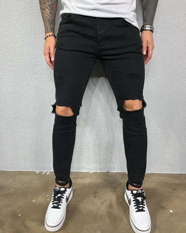 Men's Ripped Skinny Denim Jeans - Casual Style