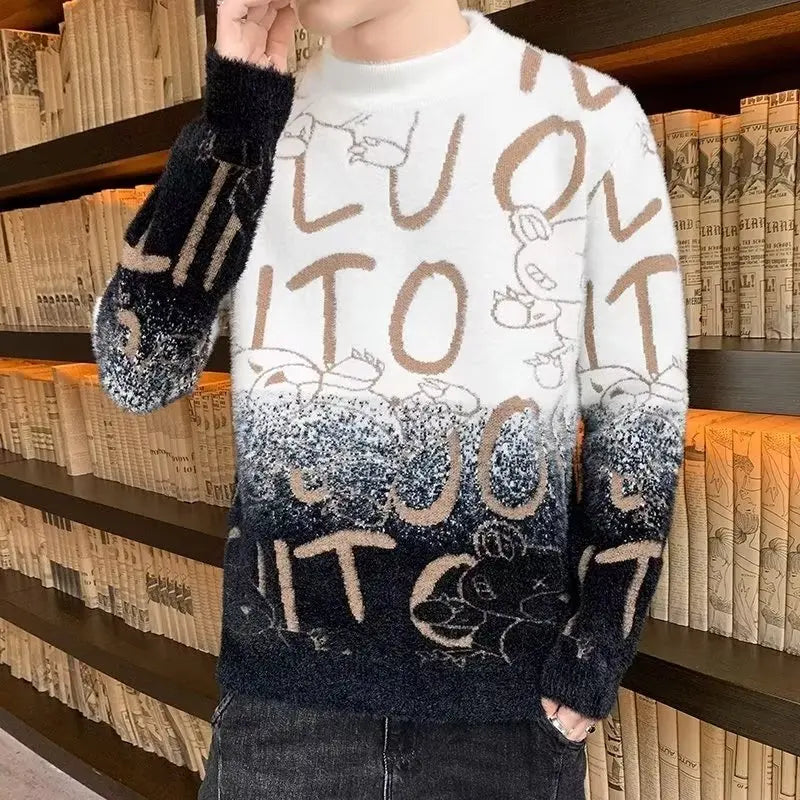 Men's Harajuku Knit Sweater with Letter Print