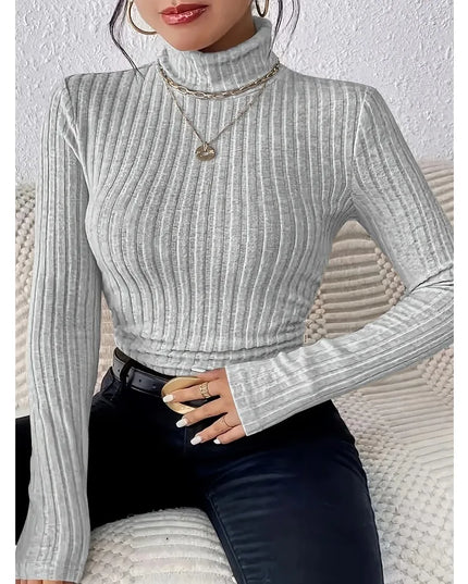 Women’s Long Sleeve Slim Fit Stretch Knitted Ribbed Sweater