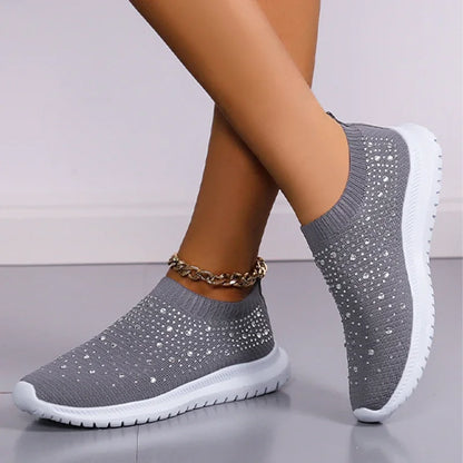 Women's Rhinestone Glitter Mesh Slip On Sneakers