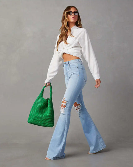 Women's Flare Jeans - Casual High-Waist Long Slim Pants