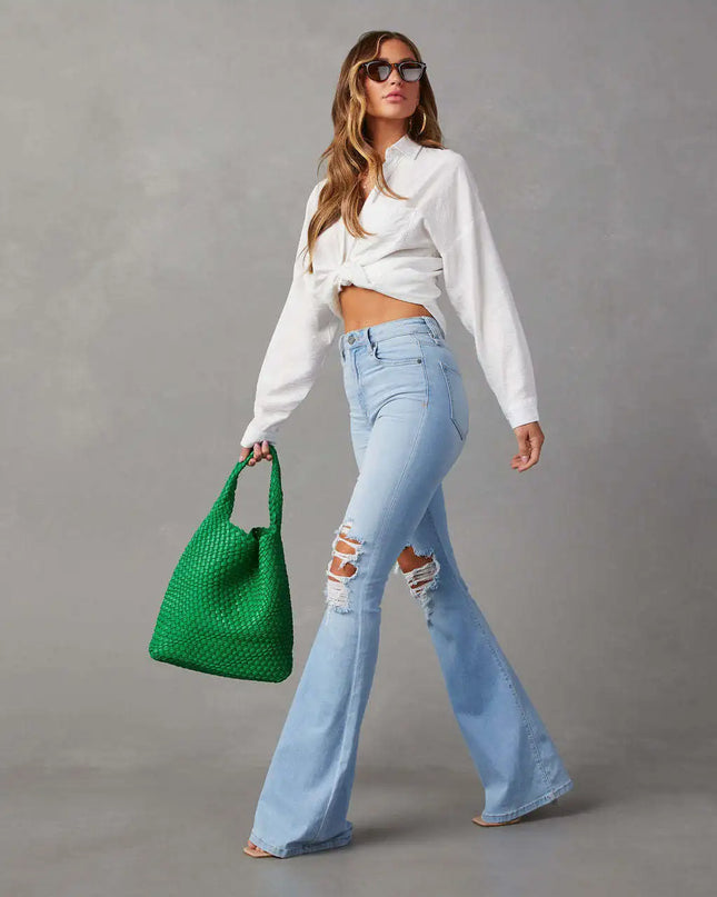 Women's Flare Jeans - Casual High-Waist Long Slim Pants
