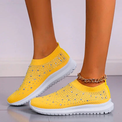 Women's Rhinestone Glitter Mesh Slip On Sneakers