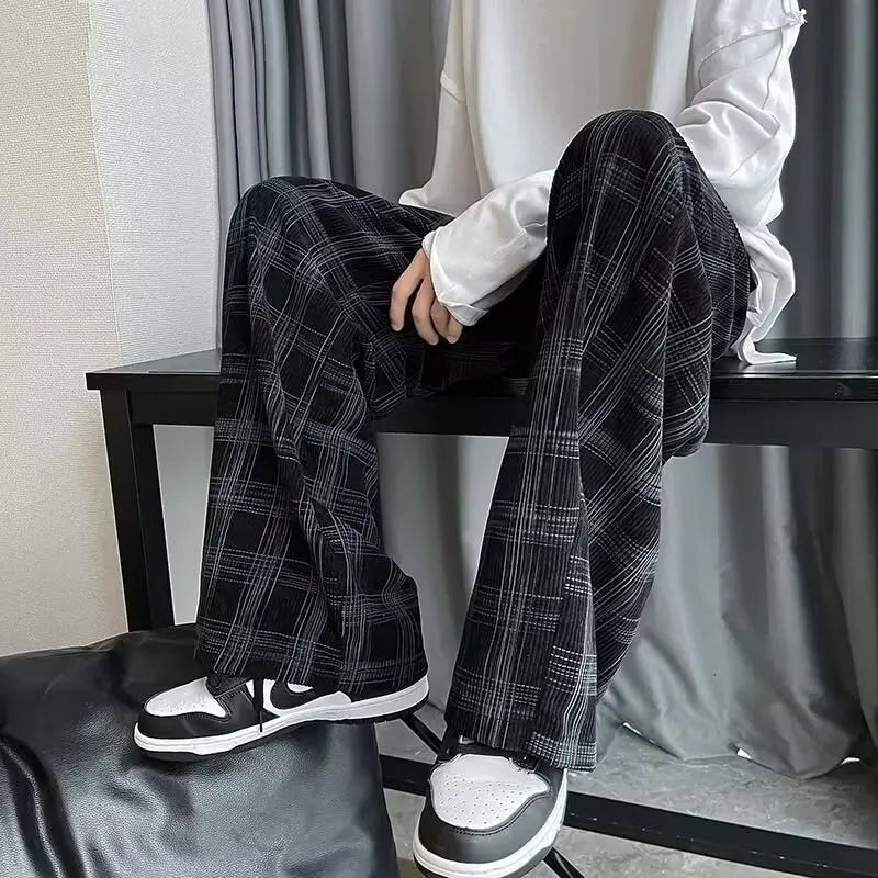 Men's Checkered Loose Fit Wide Leg Casual Pants