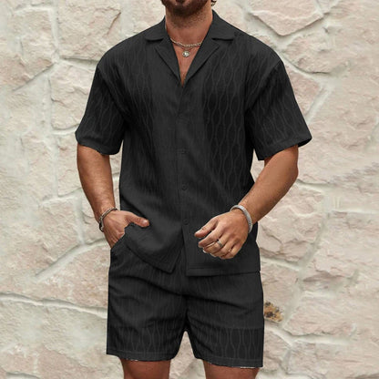 Men's Two-Piece Geometric Texture Shirt & Shorts Set