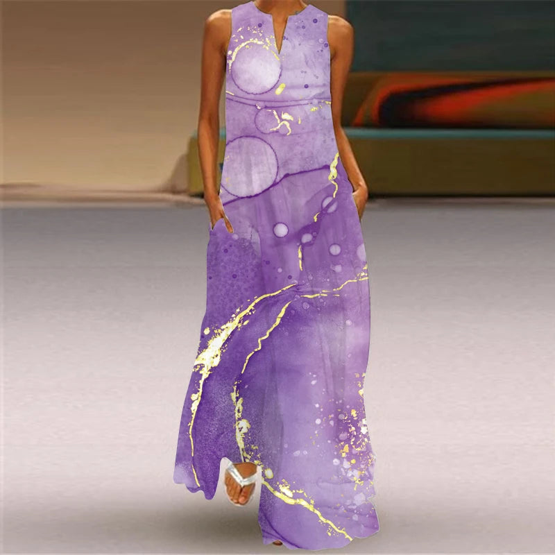Women's Vintage Boho Printed Sleeveless V-Neck Maxi Dress