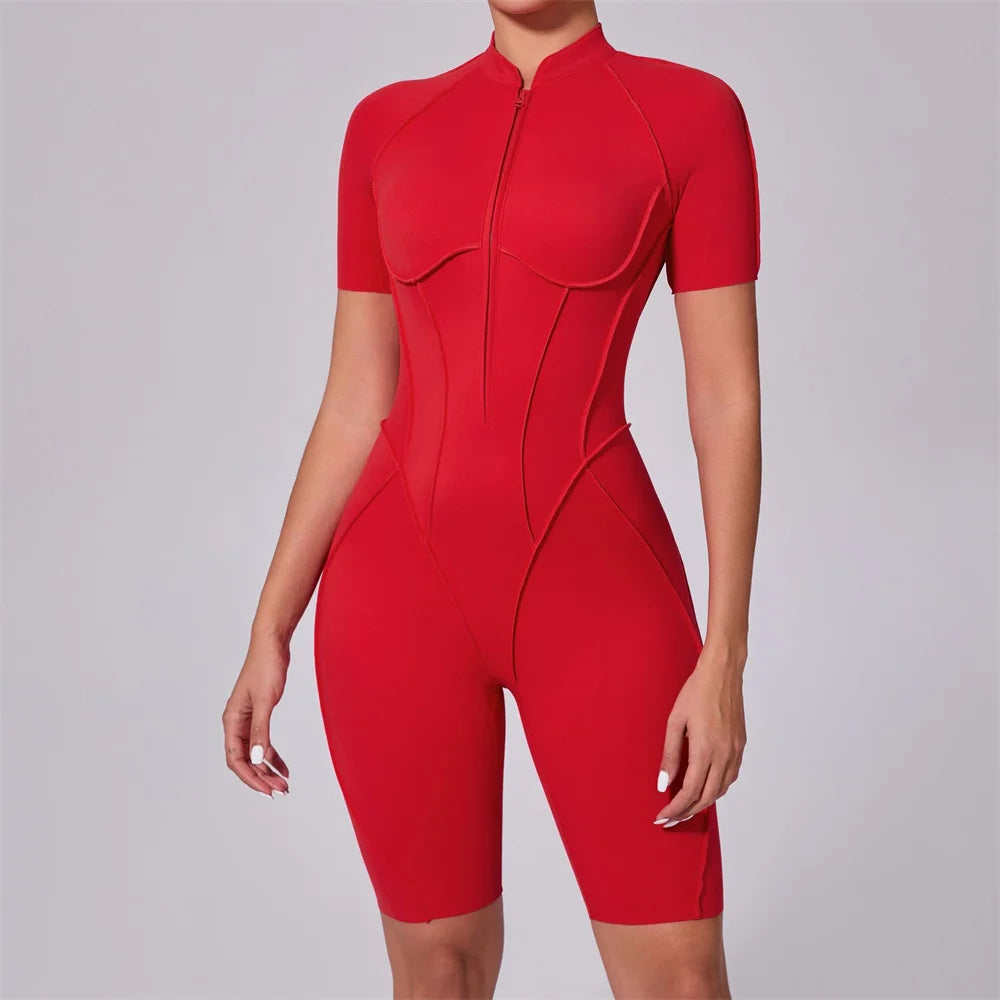 Women's Fitness Jumpsuit with Zipper - Activewear Bodysuit for Workout & Gym