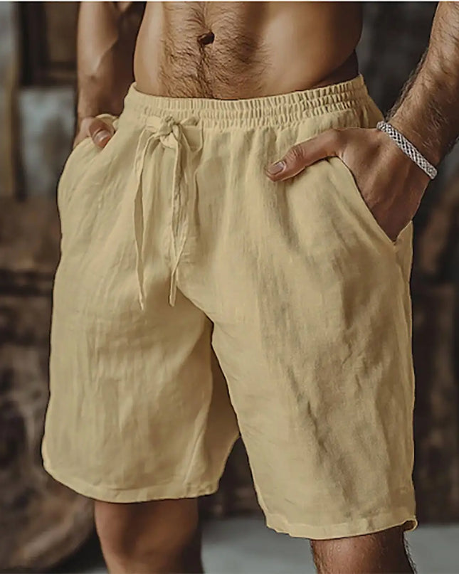 Men's Casual Linen Shorts with Elastic Waist