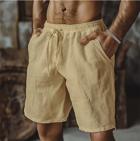 Men's Casual Linen Shorts with Elastic Waist