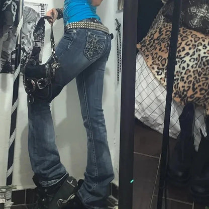 Stylish Women's High-Waisted Embroidered Jeans - Trendy & Comfortable Fit