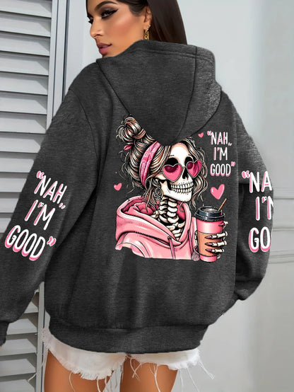 Women's "Expensive Talks Back" Printed Hoodie Sweater - Loose Fit