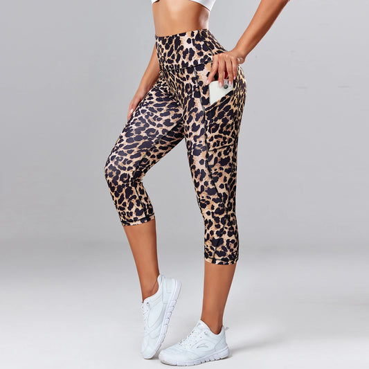 Women's Leopard Print High Waisted Yoga Leggings with Side Pockets