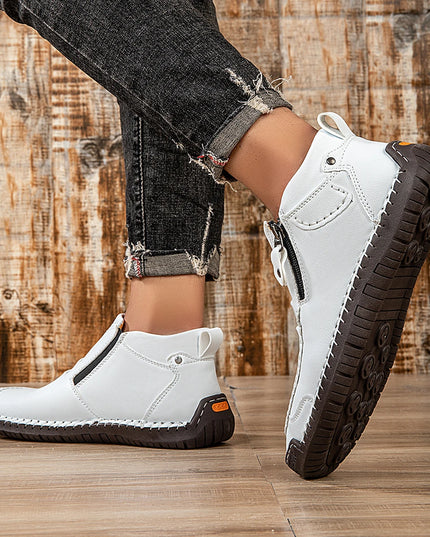 Classic Handmade Leather Men's Shoes with Zipper Design Outdoor Sneakers Casual Flat Shoes Men Work Shoes Ankle Boots