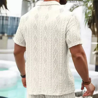 Men's Breathable Lace Hollow-Out Shirt – Stylish Casual Top for Men