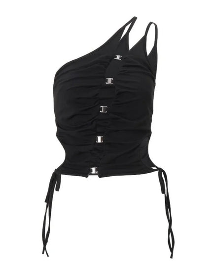 Women's Slanted Shoulder Hollow Out Backless Short Tank Top