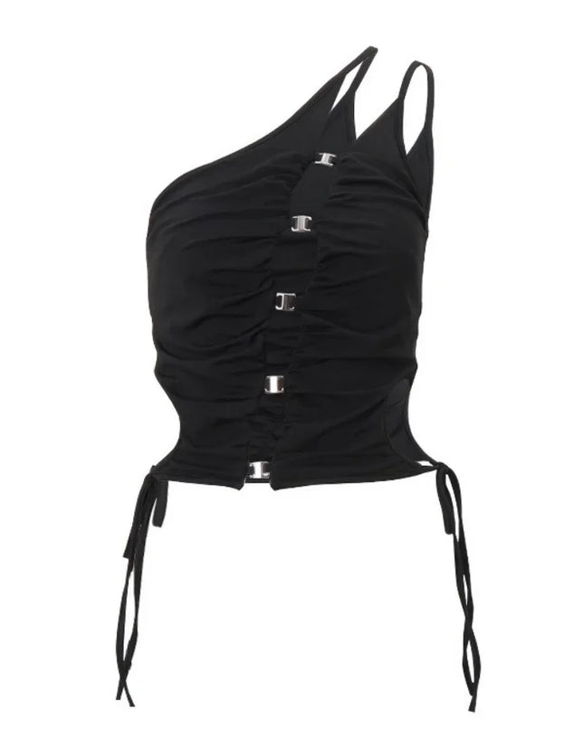 Women's Slanted Shoulder Hollow Out Backless Short Tank Top