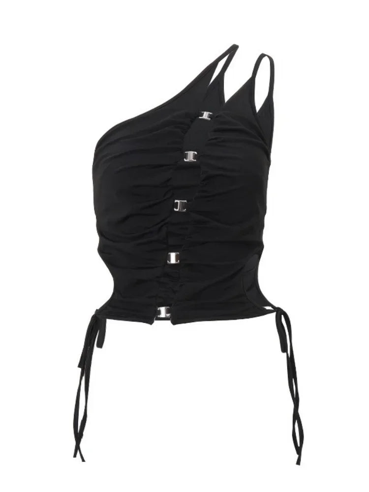 Women's Slanted Shoulder Hollow Out Backless Short Tank Top