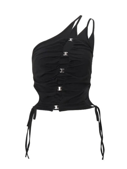 Women's Slanted Shoulder Hollow Out Backless Short Tank Top