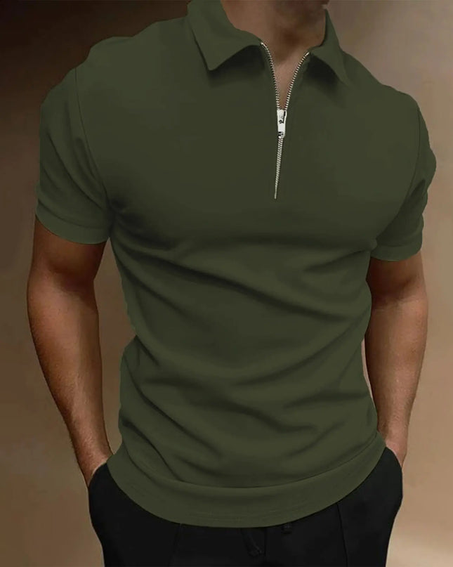 Men's Short-Sleeved Polo T-Shirt with Zipper