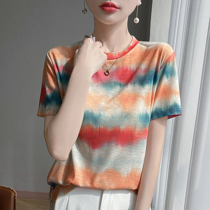 Elegant Women's Satin Silk V-Neck Short Sleeve Blouse