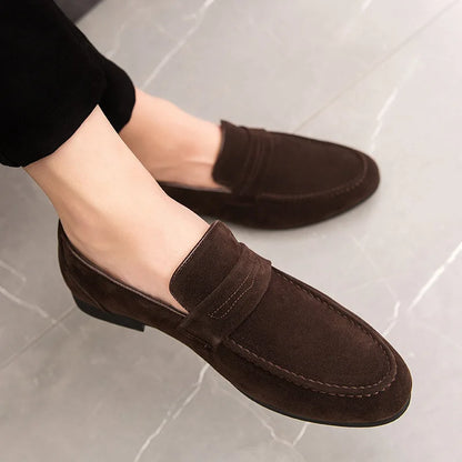 Faux Suede Men’s Casual Shoes – Breathable, Comfortable Slip-On