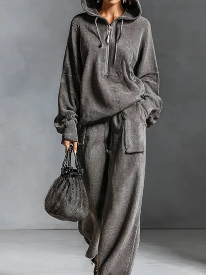 Women's Two-Piece Pullover Hoodie and Wide-Leg Pants Set – Loose Fit Casual Sweatsuit