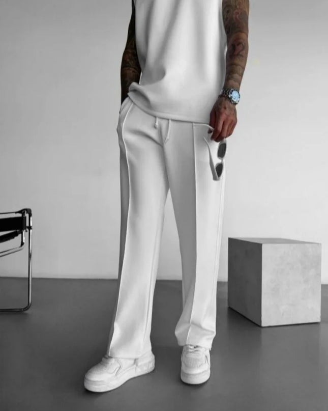 Men's Casual Pants with Single-Line Pleats and Elastic Drawstring Waist