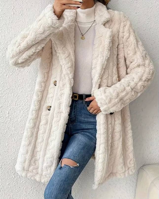 Women's Cable Knit Plush Long Button-Front Jacket