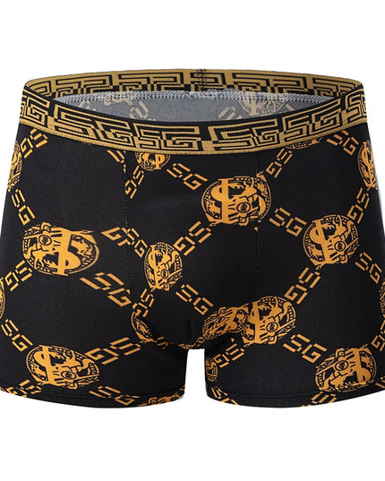 Men's Black Gold Printed Boxer Underwear - Comfortable & Versatile (5-Pack or 10-Pack)