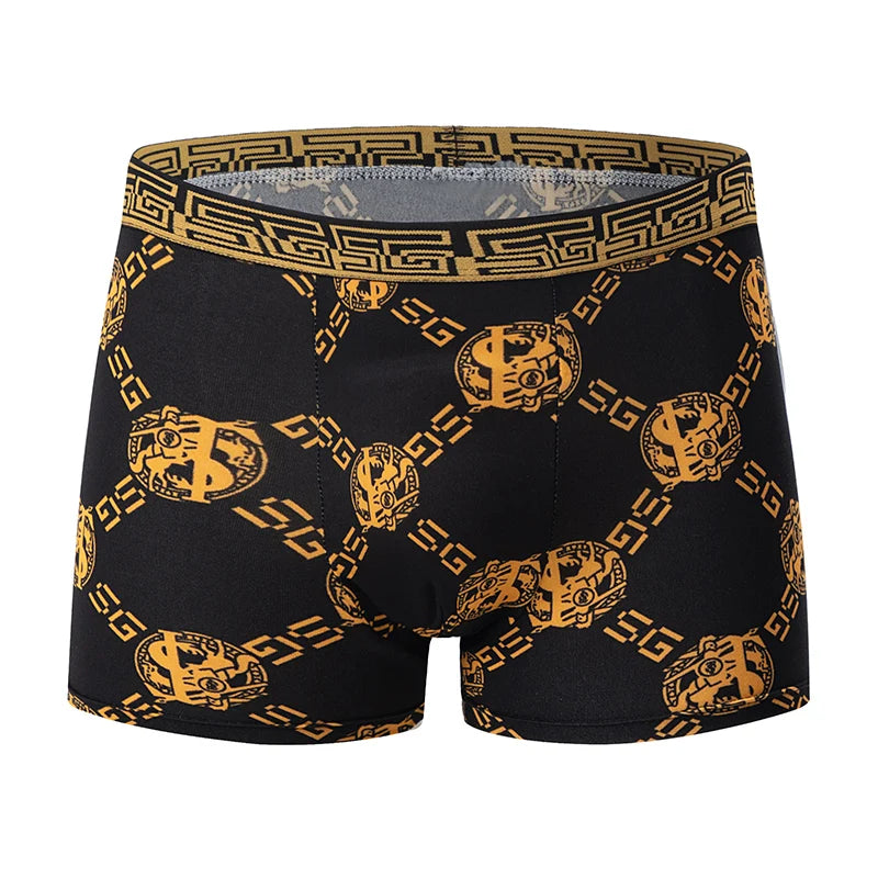 Men's Black Gold Printed Boxer Underwear - Comfortable & Versatile (5-Pack or 10-Pack)