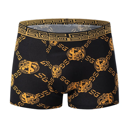 Men's Black Gold Printed Boxer Underwear - Comfortable & Versatile (5-Pack or 10-Pack)