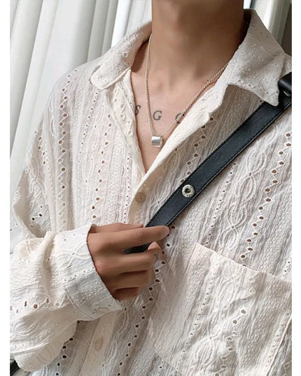 Men's Lapel Mesh Long-Sleeved Shirt