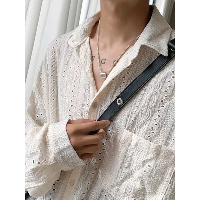 Men's Lapel Mesh Long-Sleeved Shirt