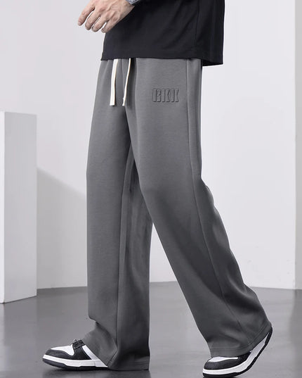 Men's Cotton Wide Leg Sweatpants with Drawstring & Letter Print